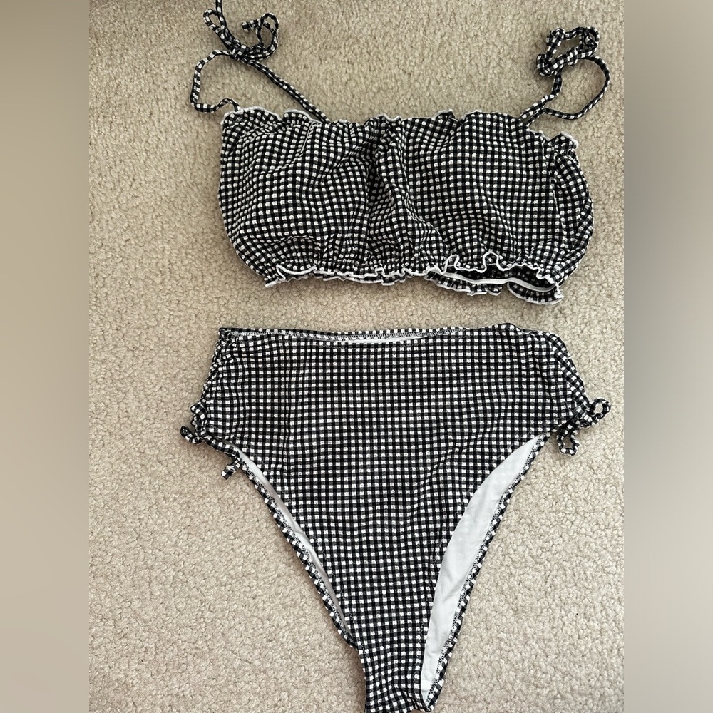 aerie Black & White Gingham Bikini Set